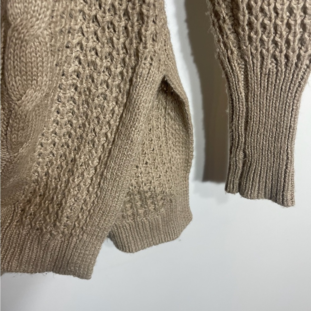 Leo & Nicole Crew Neck Cable Knit Sweater - Beige - Picture 3 of 5